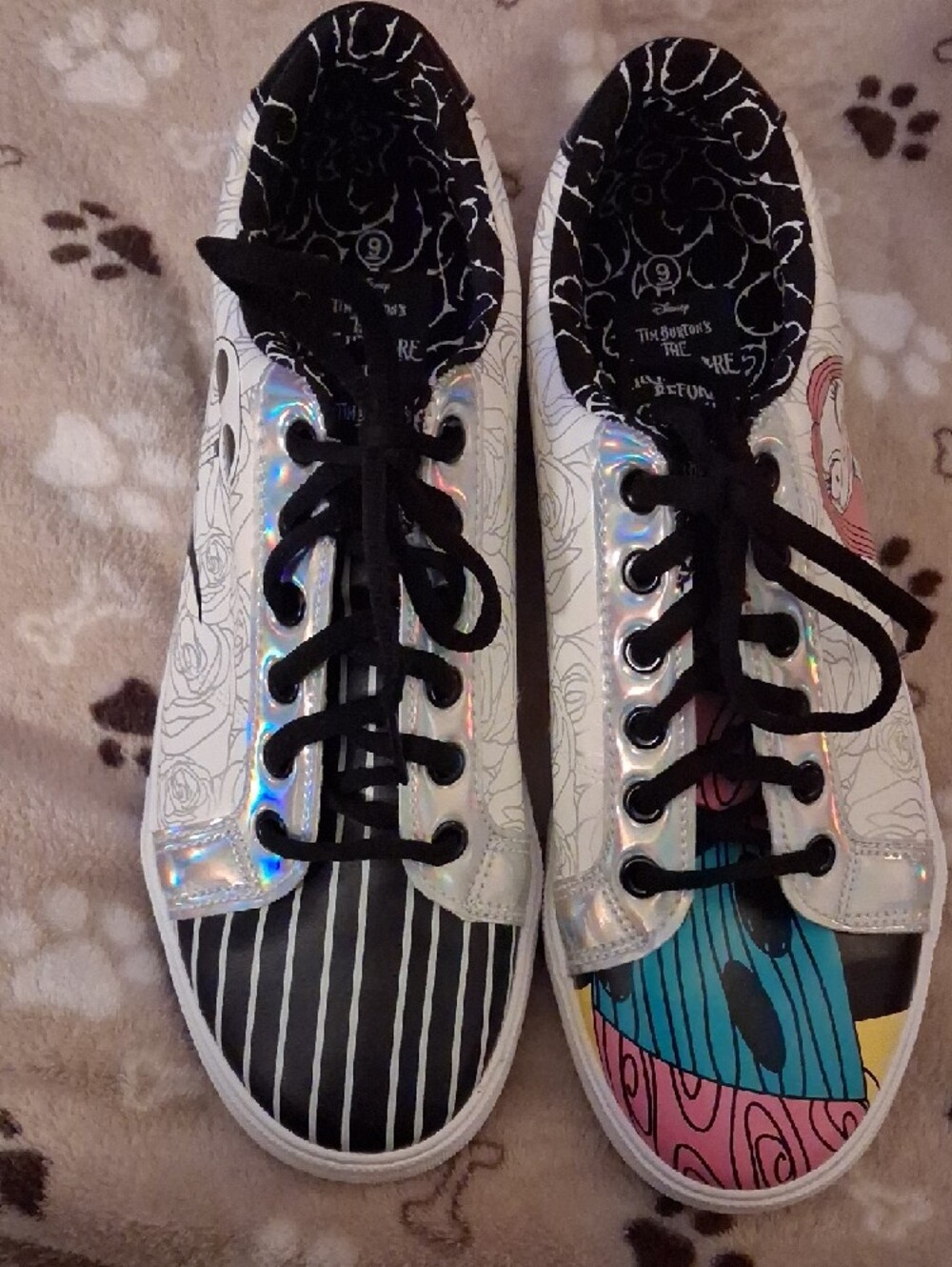 Disney Nightmare Before Christmas Multi-Pattern White Sneakers with Holographics - Picture 5 of 13